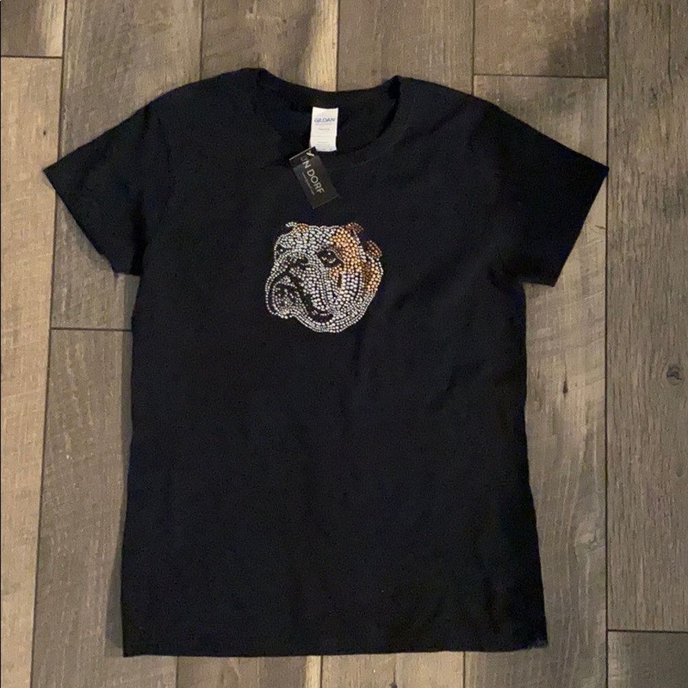 Size M Rhinestone Bulldog Black Shirt